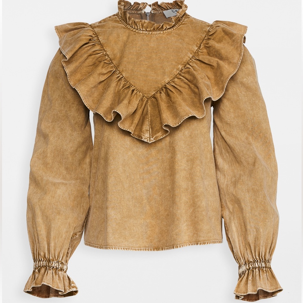 NWOT Sea New York Metta Acid Wash Long Sleeve Ruffle Top